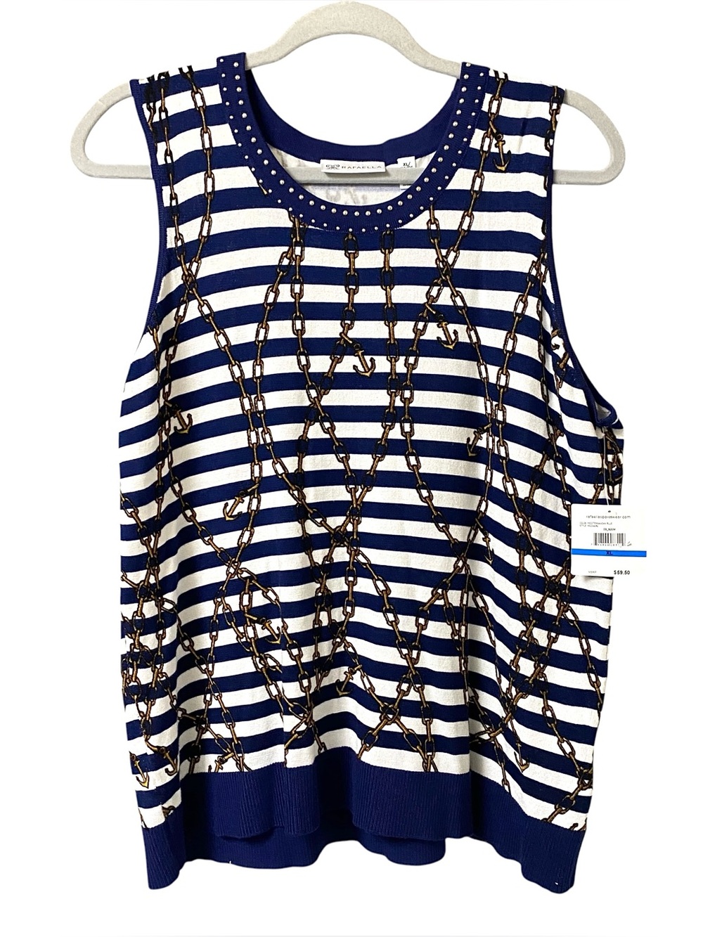 Rafaella navy white striped coastal nautical Mediterranean summer Tank Top XL